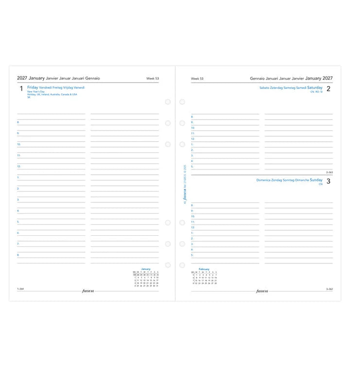 Filofax - One Day One Page Diary 2027 with Appointments - Multilanguage - A5 Organiser Refill-Agenda-DutchMills