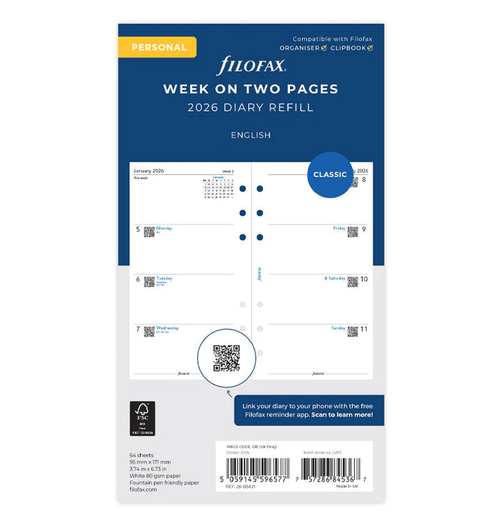Filofax - Week on Two Pages Diary 2026 English - Personal Organiser Refill-Agenda-DutchMills