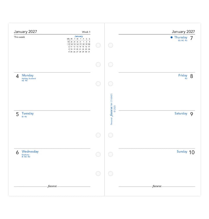 Filofax - Week on Two Pages Diary 2027 English - Personal Organiser Refill - Gerecycled papier-Agenda-DutchMills