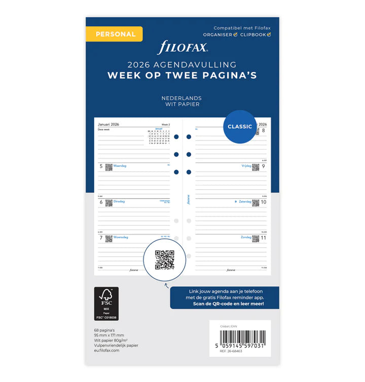 Filofax - Week op 2 Pagina's Agenda 2026 - Gelinieerd Wit - Personal Organiser Refill-Agenda-DutchMills