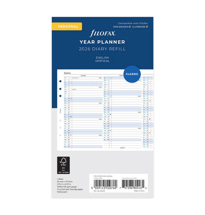 Filofax - Year Planner 2026 Vertical - Personal Organiser Refill-Agenda-DutchMills