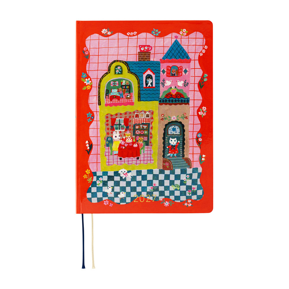Hobonichi - HON A5 Yumi Kitagishi: White Cat and Rabbit’s Tea Room - 2027-Planner-DutchMills
