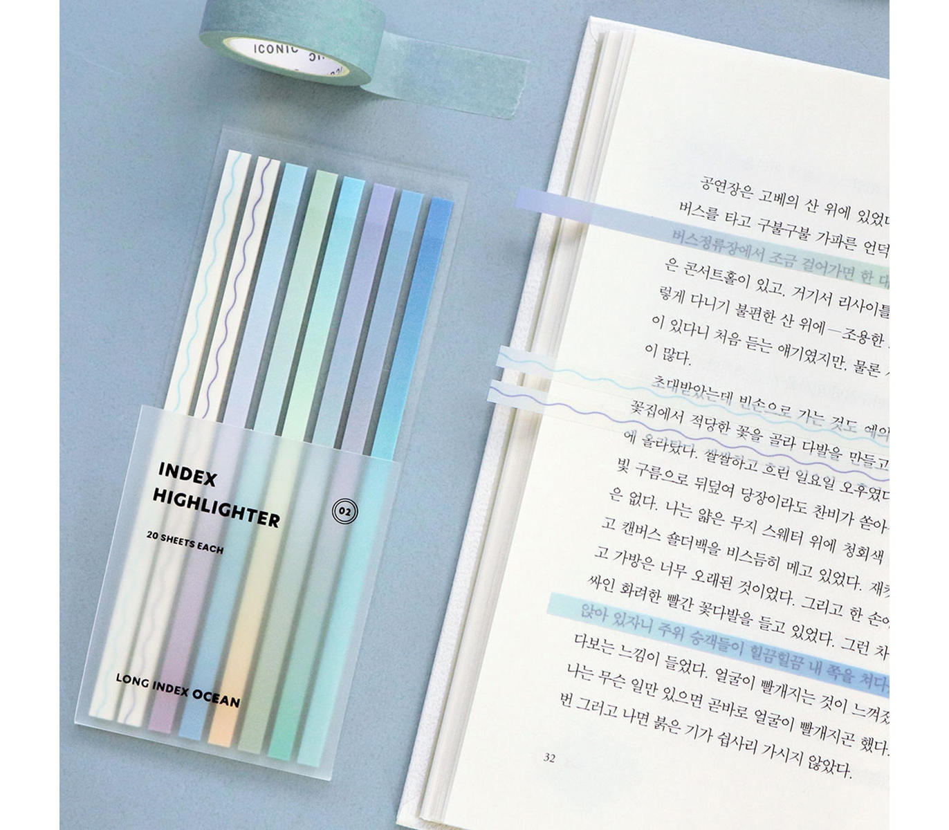 Iconic - Index Long Highlighter - 02 Ocean-Sticky Notes-DutchMills