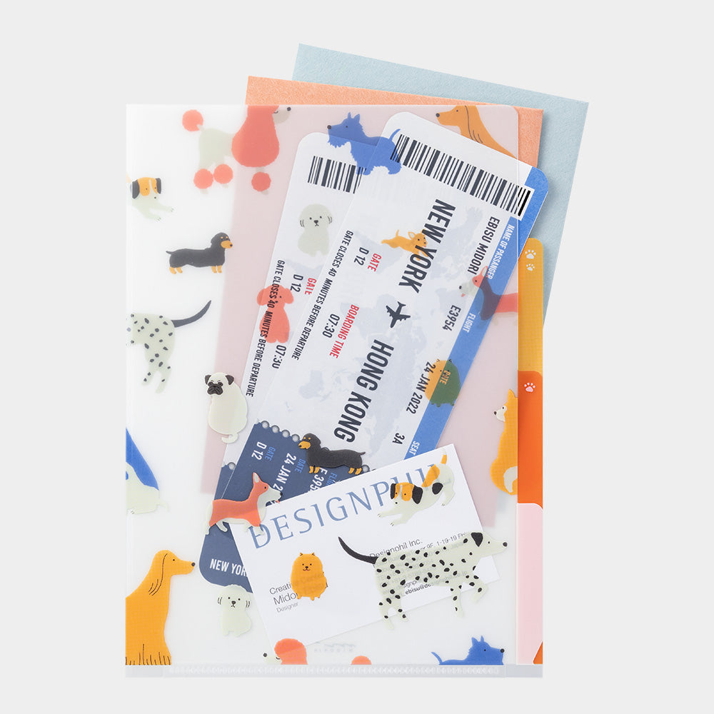 Midori - 3 Pockets Clear Folder A5 - Dogs-Folder-DutchMills