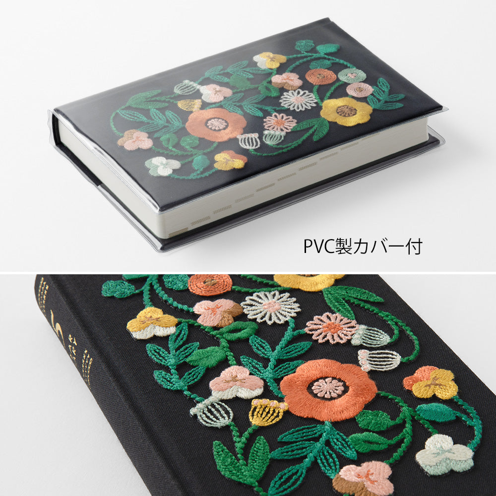 Midori - Daily Diary - 5 Years - Embroidered Cover Flower Black-Dagboek-DutchMills