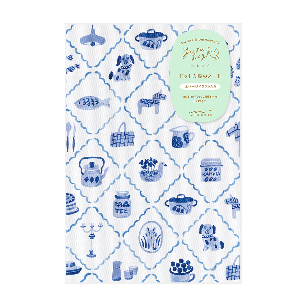 Midori - Yuru Log Notebook B6 Blue Scandanavian Pattern-Notitieboek-DutchMills