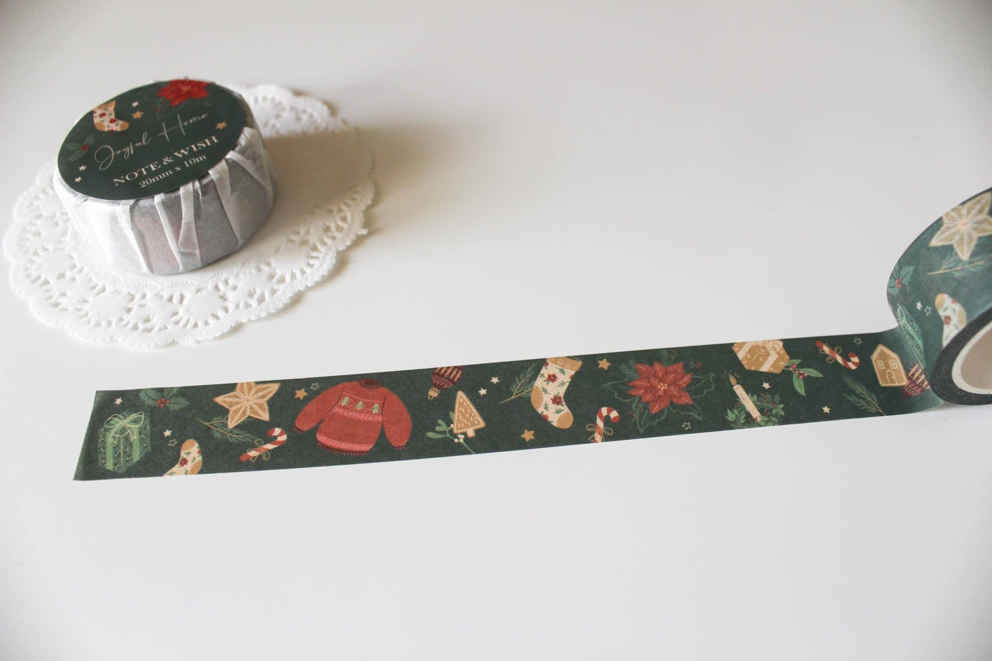 Joyful Home & Mistletoe Berries Washi Tape Set: Joyful Home (Dark Green Background)-DutchMills