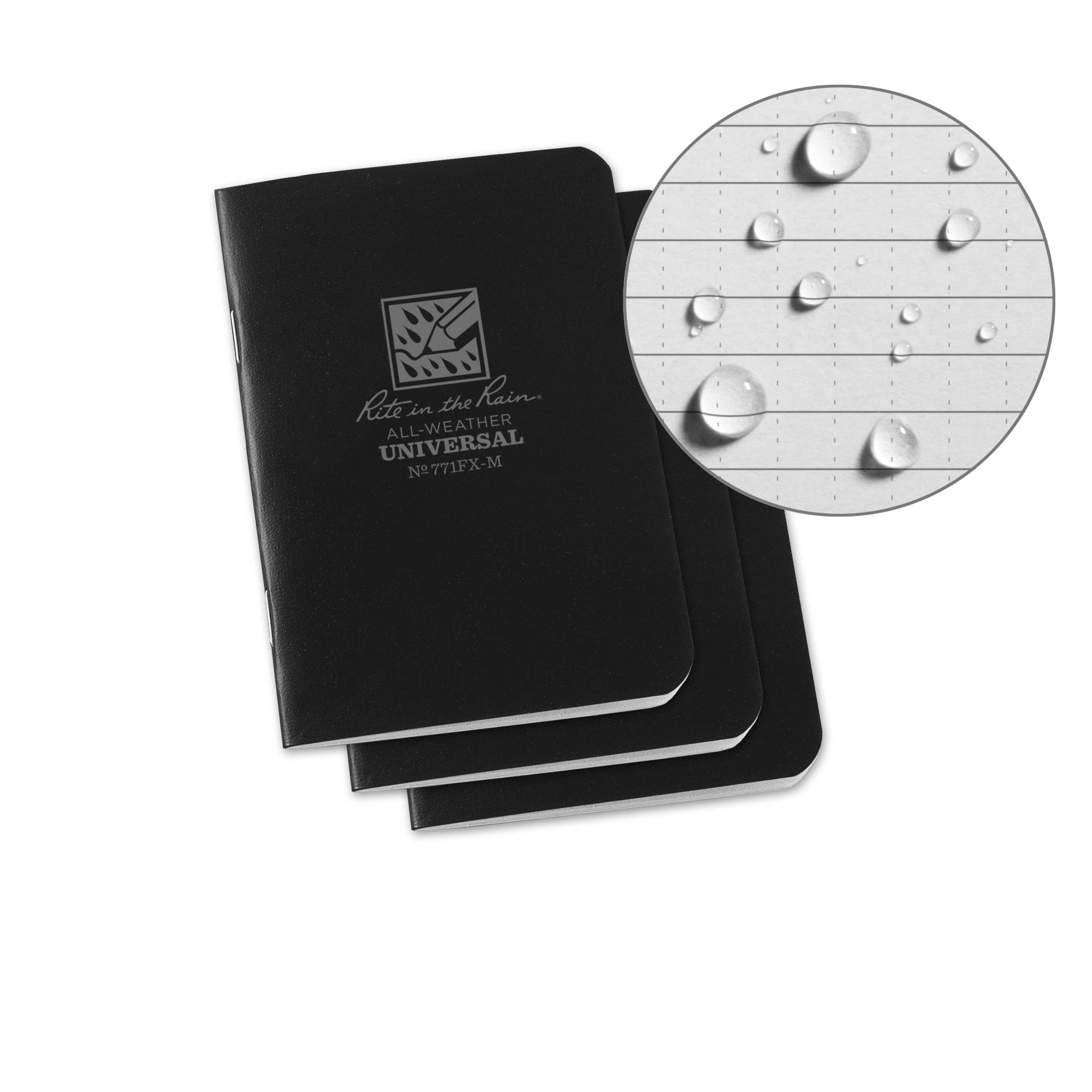 Rite in the Rain Notebook, 3.25" x 4.625" Black Cover 3 PK-DutchMills