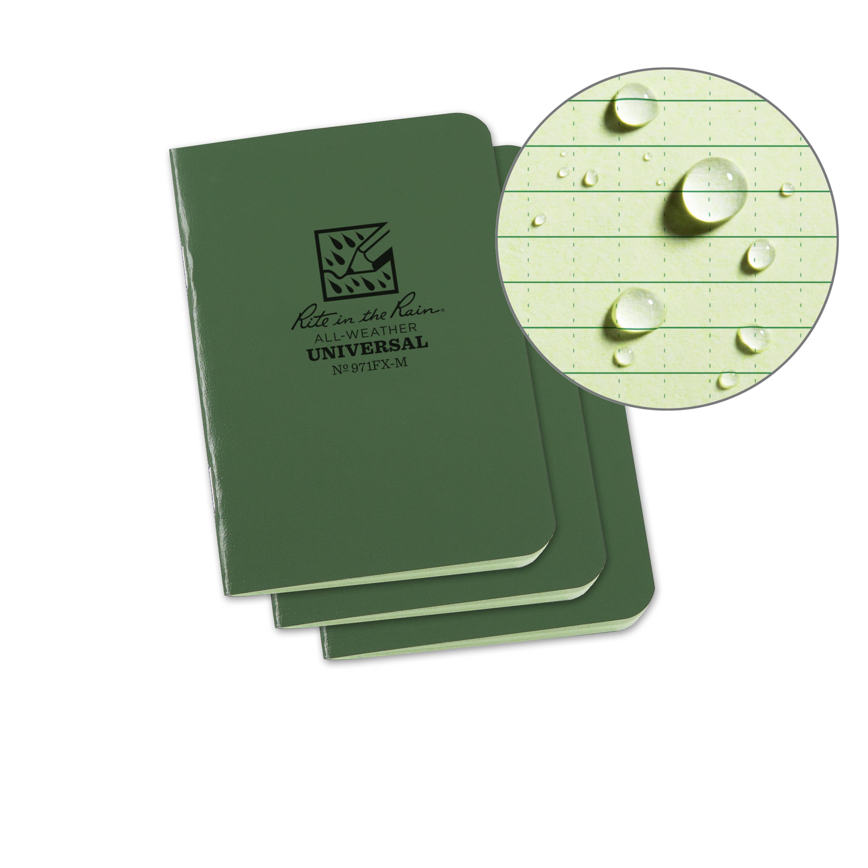 Rite in the Rain Notebook, 3.25" x 4.625" Green Cover 3 PK-DutchMills