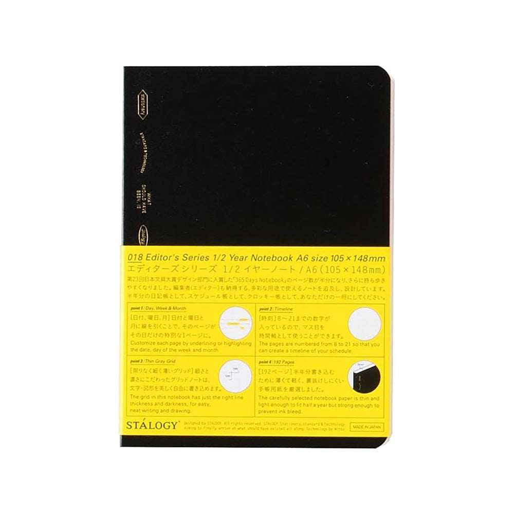 Stalogy - 1/2 Year Notebook - A6 Black - Grid-Notitieboek-DutchMills