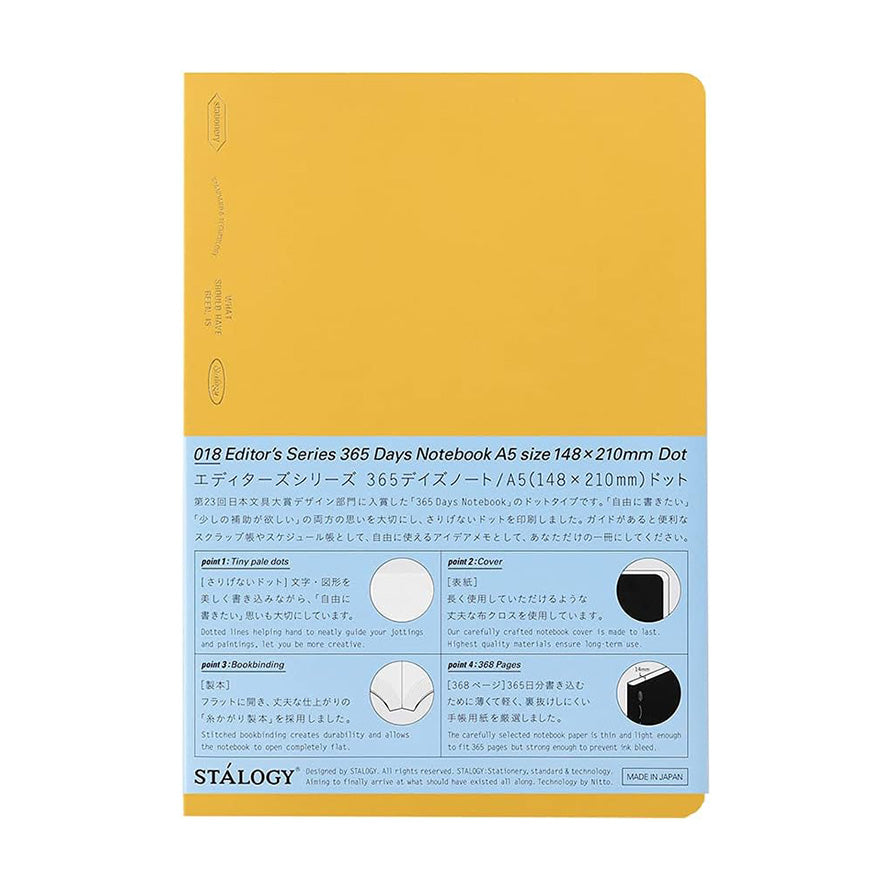 Stalogy - 365 Days Notebook A5 Yellow - Dot Grid-Notitieboek-DutchMills