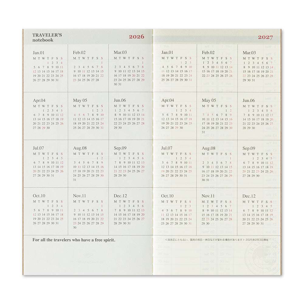 TRAVELER'S notebook - Diary 2026 Second Half - Weekly + Memo Refill-Agenda-DutchMills