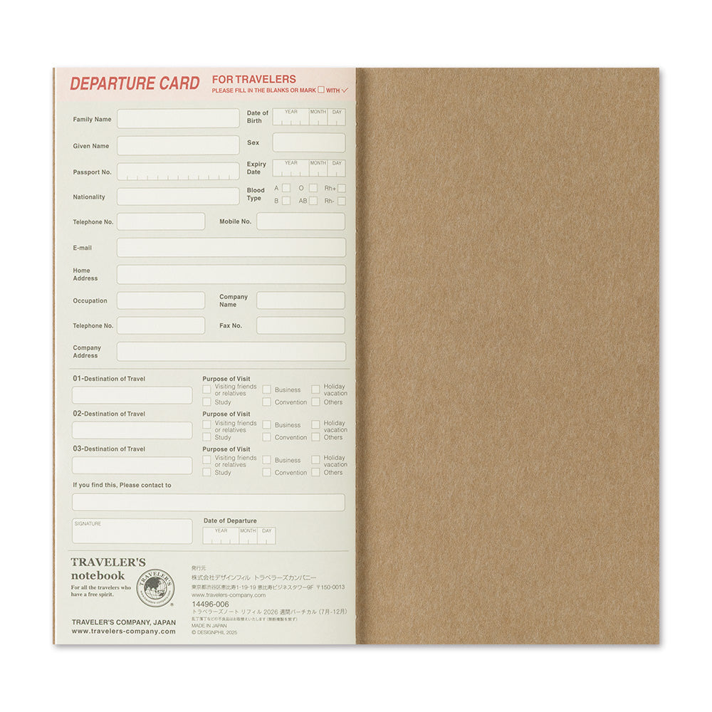 TRAVELER'S notebook - Diary 2026 Second Half - Weekly Vertical-Agenda-DutchMills