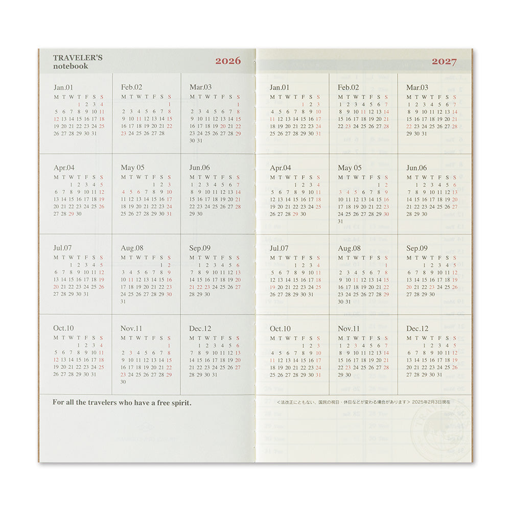 TRAVELER'S notebook - Diary 2026 Weekly + Memo Refill-Agenda-DutchMills