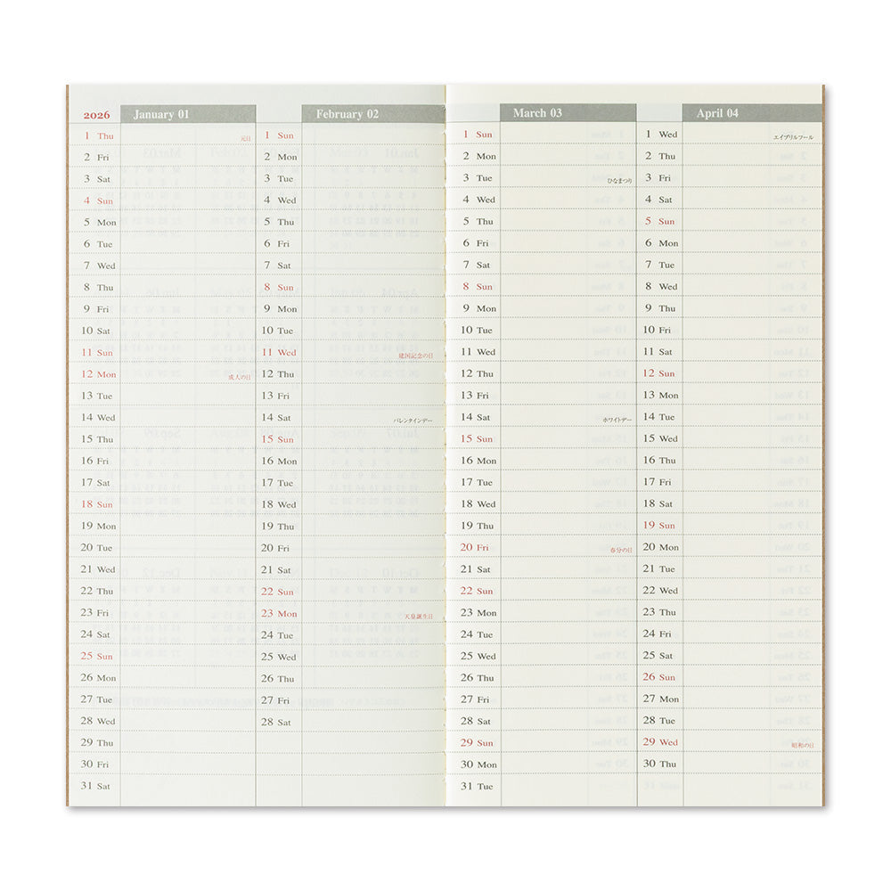 TRAVELER'S notebook - Diary 2026 Weekly + Memo Refill-Agenda-DutchMills