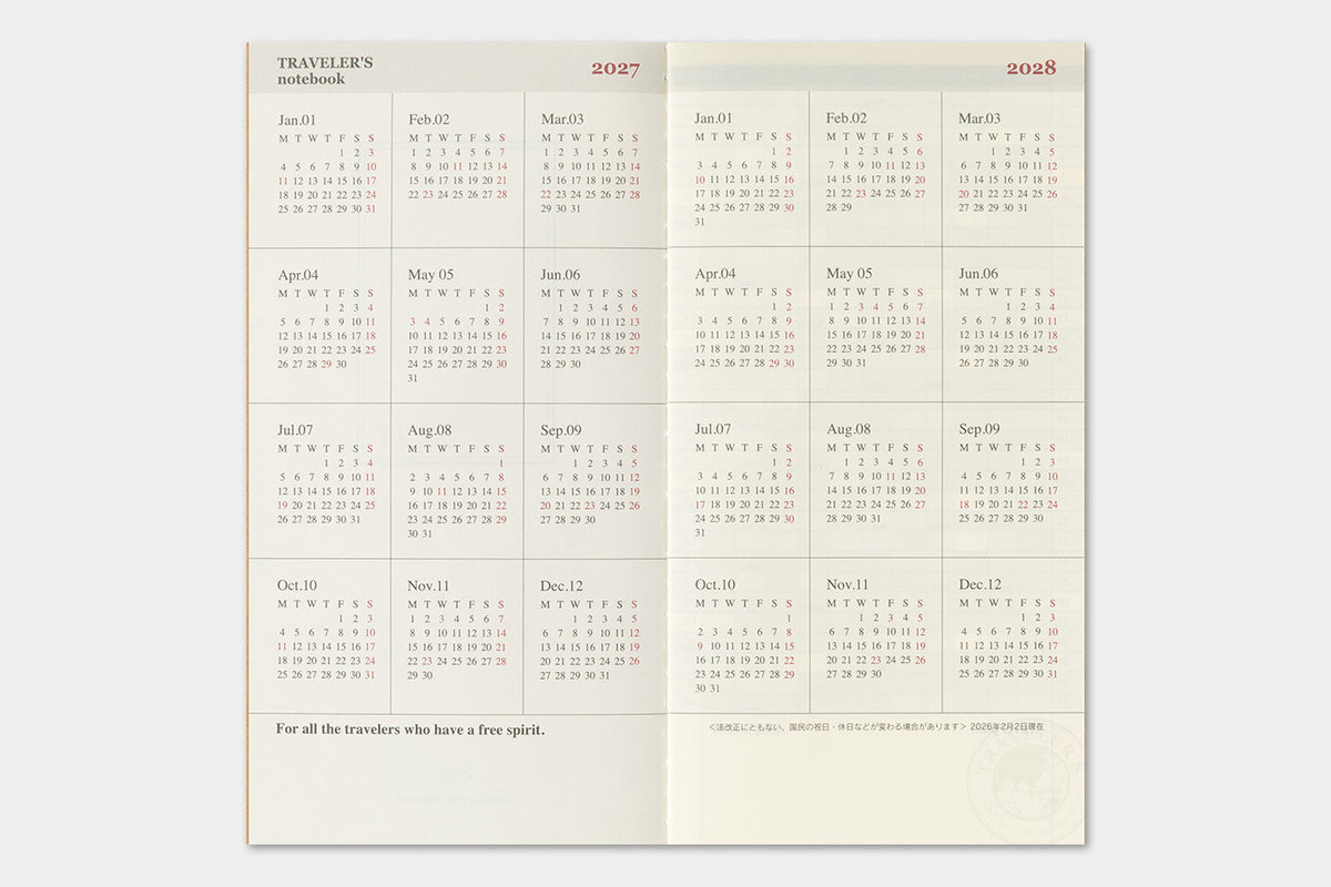 TRAVELER'S notebook - Diary 2027 Monthly Refill-Agenda-DutchMills