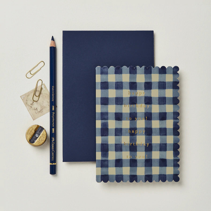 Wanderlust Paper Co. - Blue Gingham 'Happy Birthday'-Kaart-DutchMills