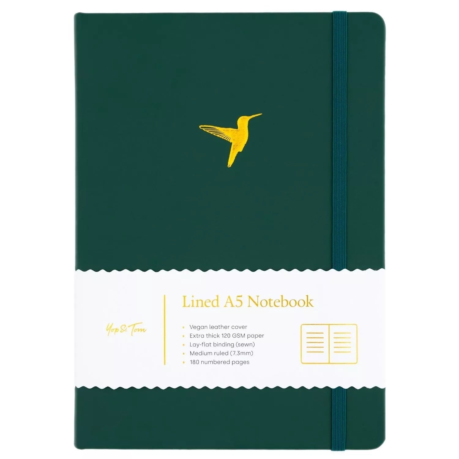 Yop & Tom - A5 Lined Journal - Hummingbird - Forest Green-Notitieboek-DutchMills