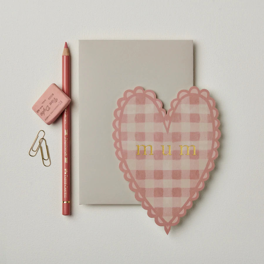 Wanderlust Paper Co. - Pink Gingham 'Mum' Heart-Kaart-DutchMills