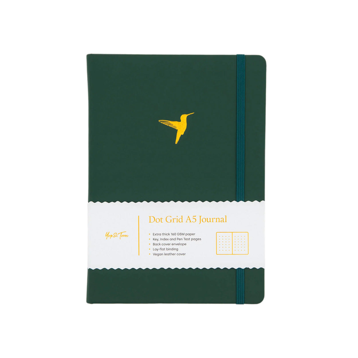 Yop & Tom - A5 Dot Grid Journal - Hummingbird - Forrest Green-Notitieboek-DutchMills