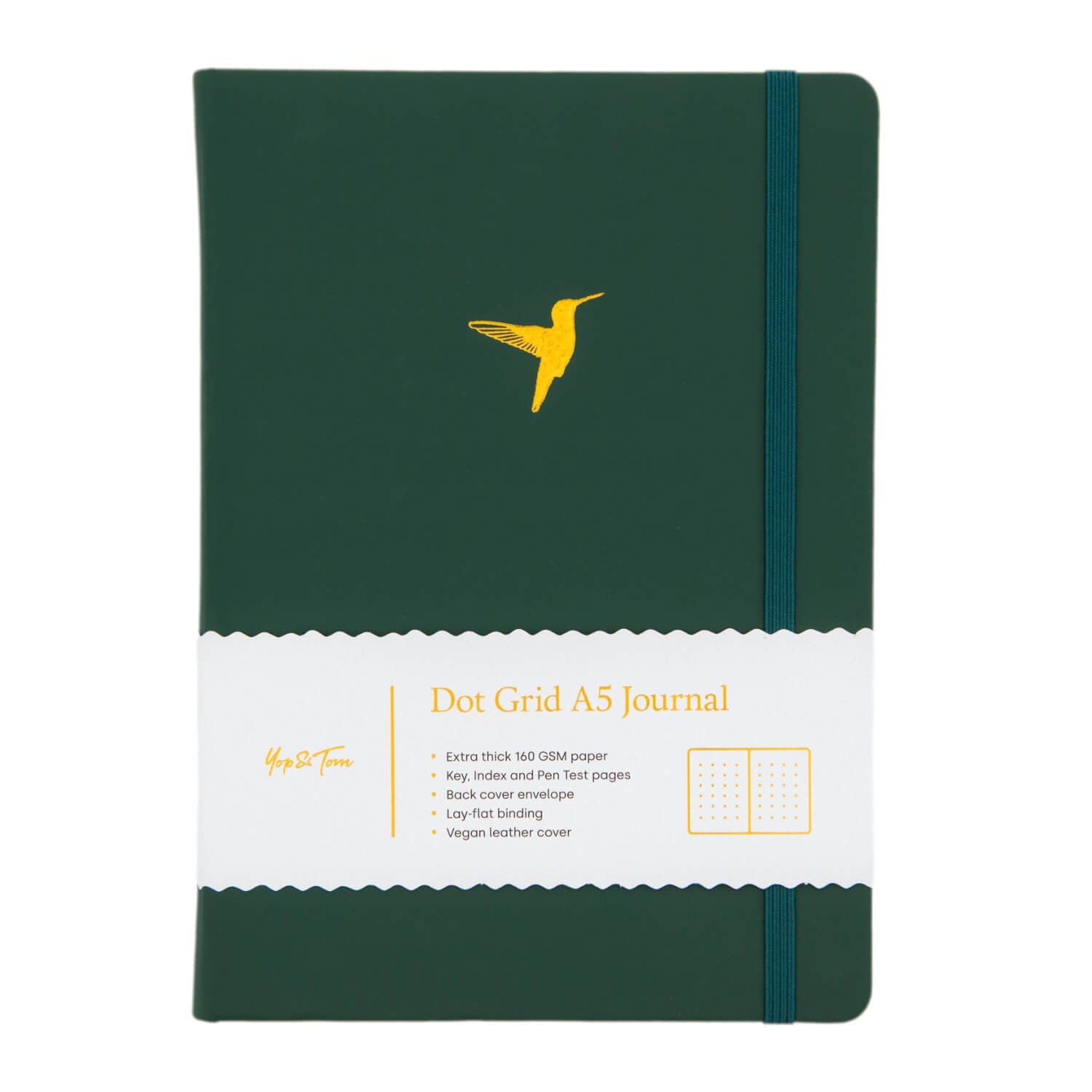 Yop & Tom - A5 Dot Grid Journal - Hummingbird - Forest Green-Notitieboek-DutchMills