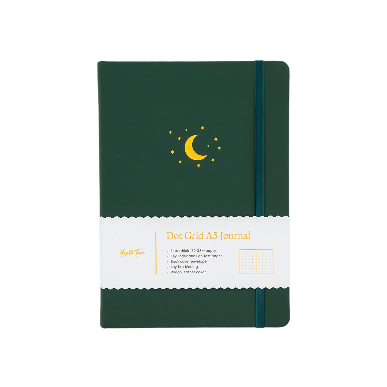 Yop & Tom - A5 Dot Grid Journal - Moon and Stars - Forrest Green-Notitieboek-DutchMills