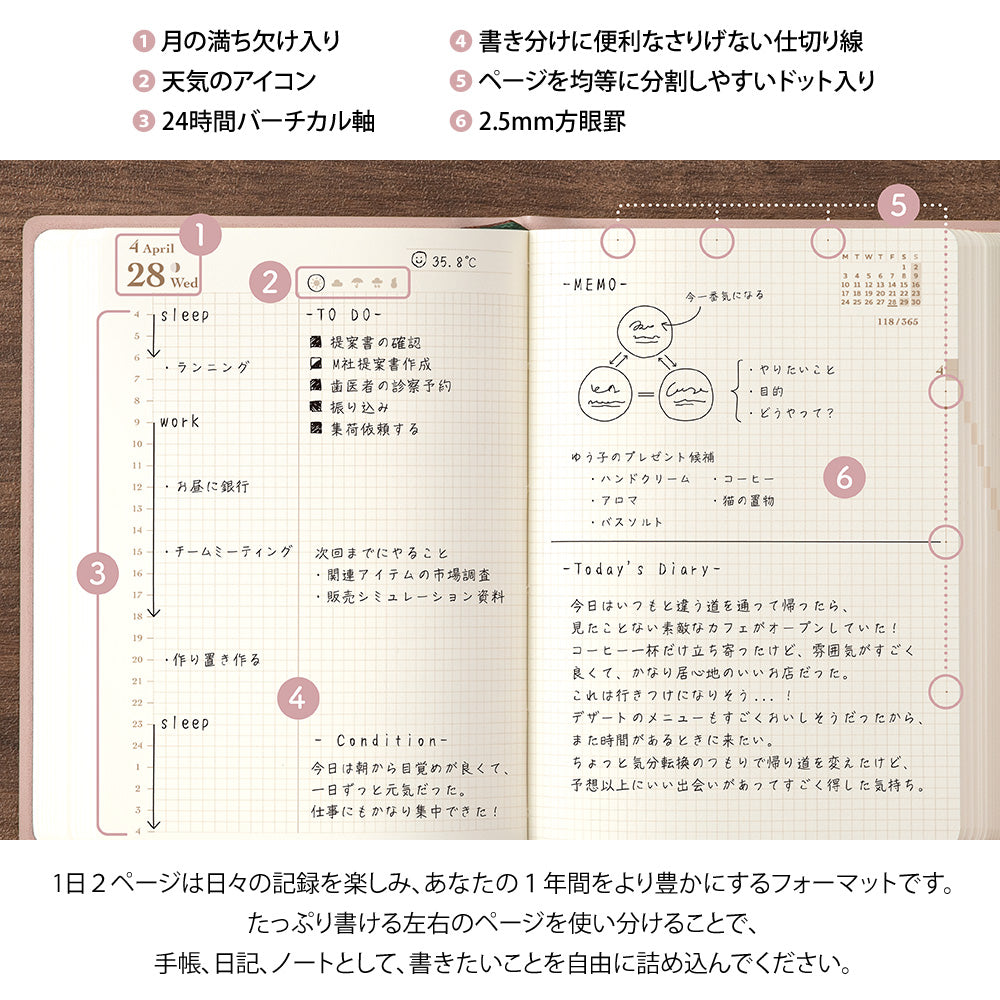 Midori - Diary Hibino A6 Pink 2027