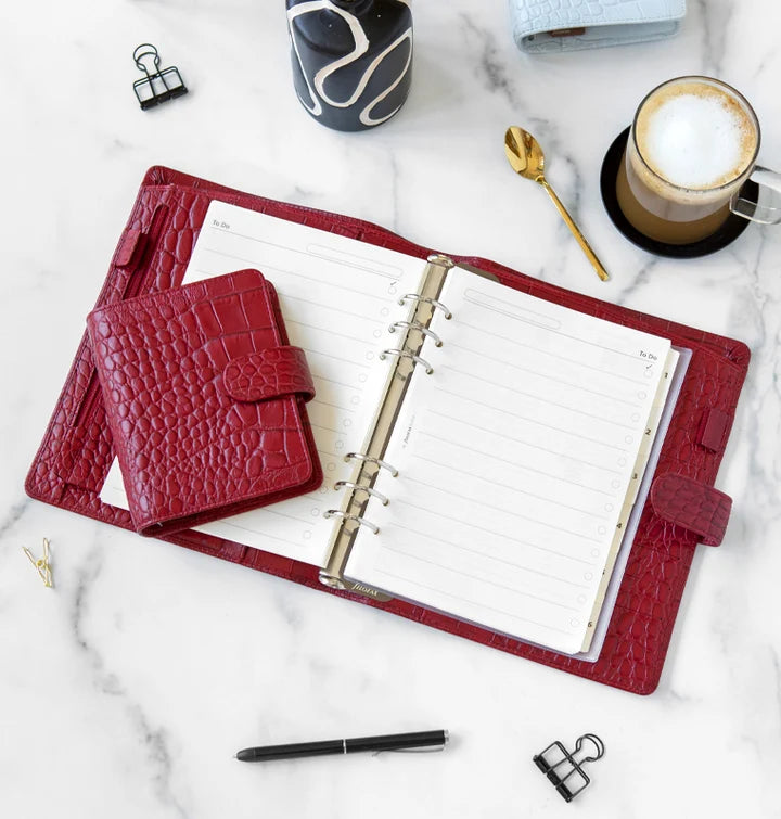Filofax - A5 Leather Organiser - Classic Croc - Cherry-Organiser-DutchMills