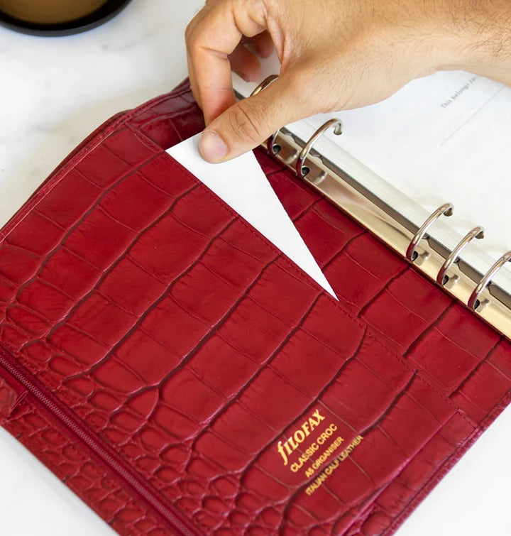 Filofax - A5 Leather Organiser - Classic Croc - Cherry-Organiser-DutchMills