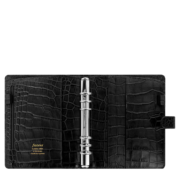 Filofax - Classic Croc A5 Leather Organiser - Ebony-Organiser-DutchMills