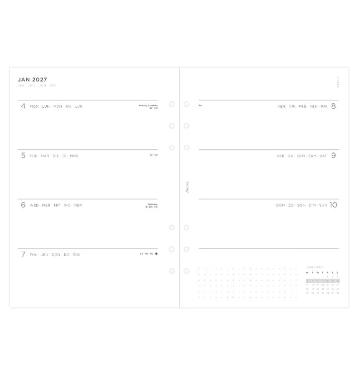 Filofax - Minimal Week on Two Pages 2026 Multilanguage - A5 Organiser Refill-Agenda-DutchMills