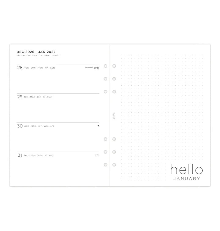 Filofax - Minimal Week on Two Pages 2026 Multilanguage - A5 Organiser Refill-Agenda-DutchMills