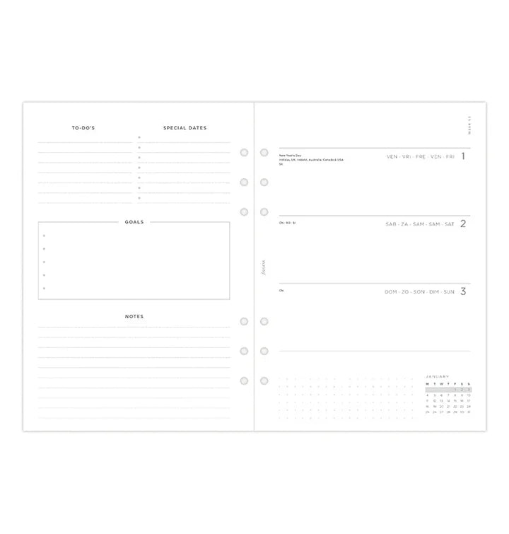 Filofax - Minimal Week on Two Pages 2026 Multilanguage - A5 Organiser Refill-Agenda-DutchMills