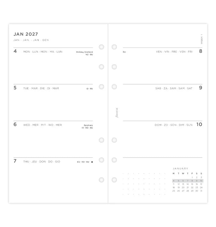 Filofax - Minimal Week on Two Pages 2027 Multilanguage - Personal Organiser Refill-Agenda-DutchMills
