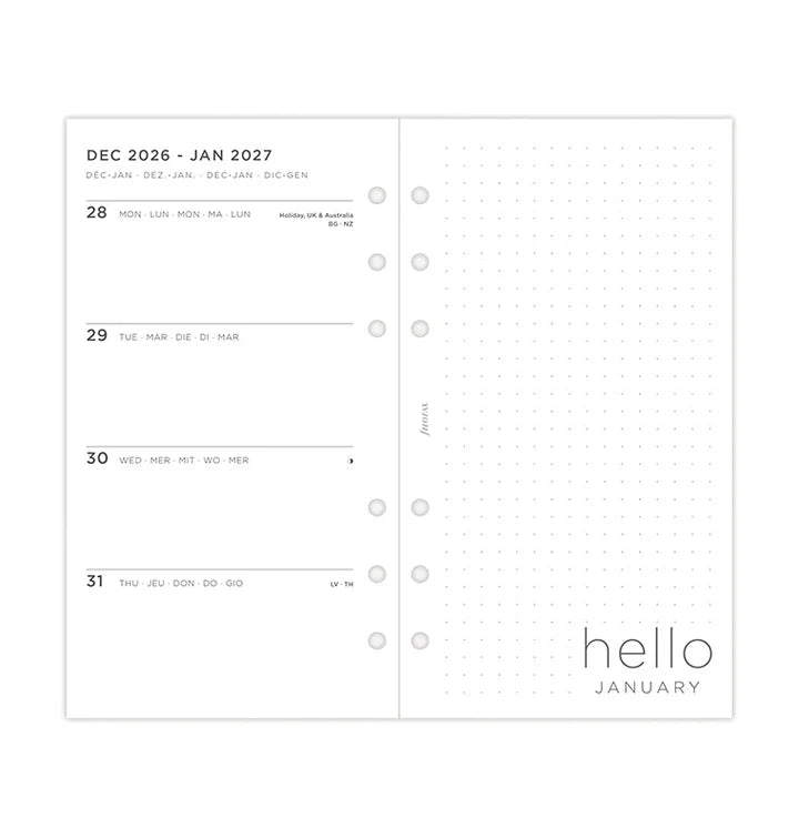 Filofax - Minimal Week on Two Pages 2027 Multilanguage - Personal Organiser Refill-Agenda-DutchMills