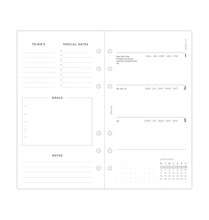 Filofax - Minimal Week on Two Pages 2027 Multilanguage - Personal Organiser Refill-Agenda-DutchMills