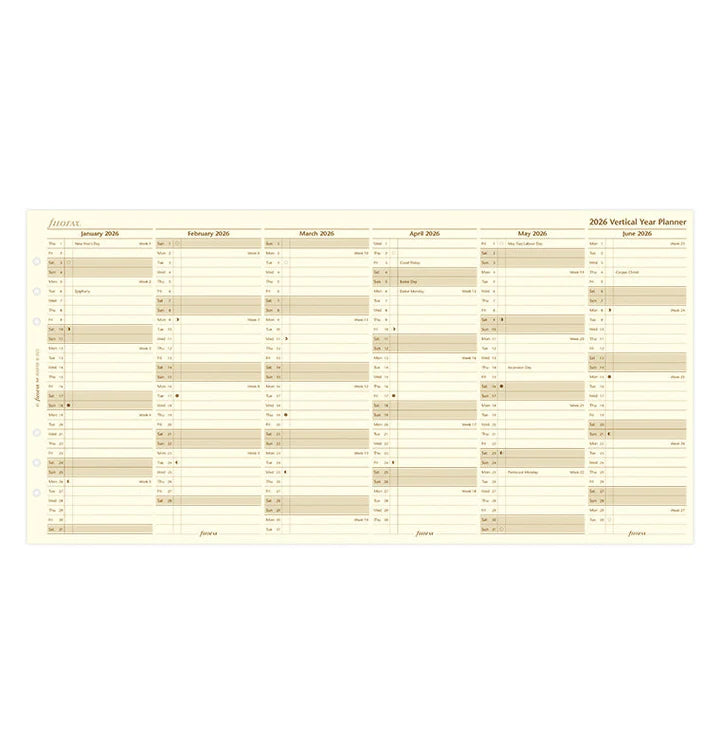 Filofax - Vertical Year Planner 2026 - Cotton Cream - English - A5 Organiser Refill-Agenda-DutchMills