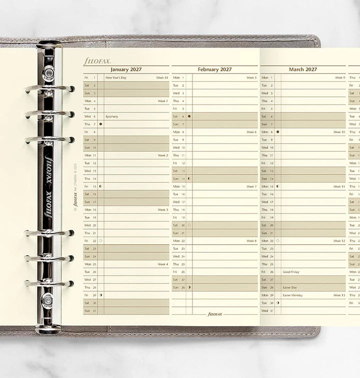 Filofax - Vertical Year Planner 2027 - Cotton Cream - English - A5 Organiser Refill-Agenda-DutchMills