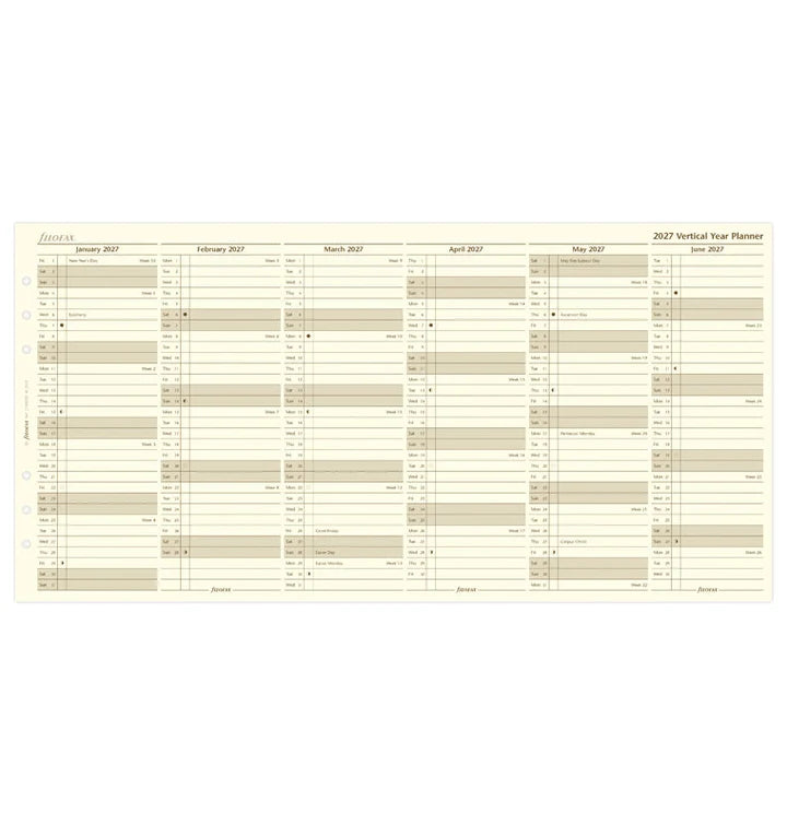 Filofax - Vertical Year Planner 2027 - Cotton Cream - English - A5 Organiser Refill-Agenda-DutchMills