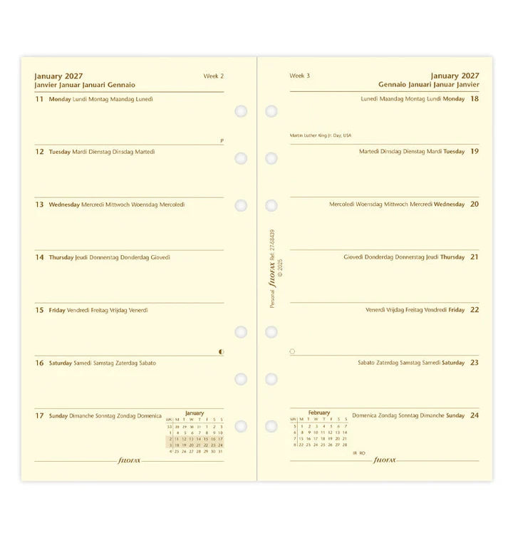 Filofax - Week On One Page Diary 2027 - Cotton Cream - Multilanguage - Personal Organiser Refill-Agenda-DutchMills