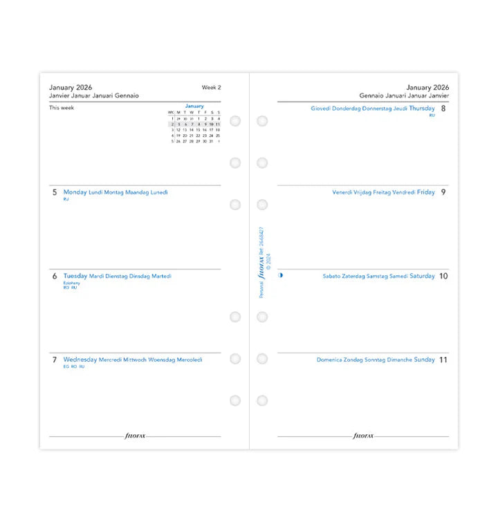 Filofax - Minimal Week on Two Pages 2026 Multilanguage - Personal Organiser Refill-Agenda-DutchMills