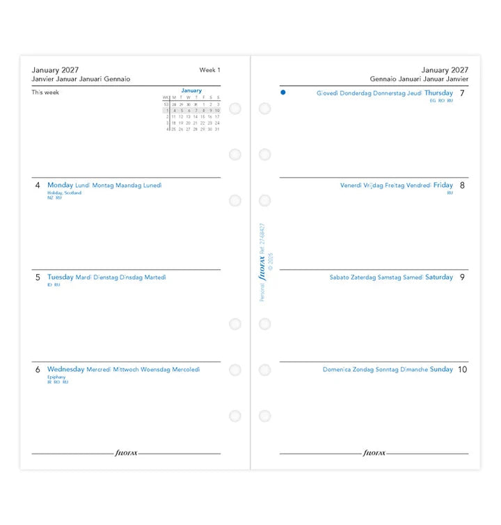 Filofax - Week on Two Pages 2027 Multilanguage - Personal Organiser Refill-Agenda-DutchMills