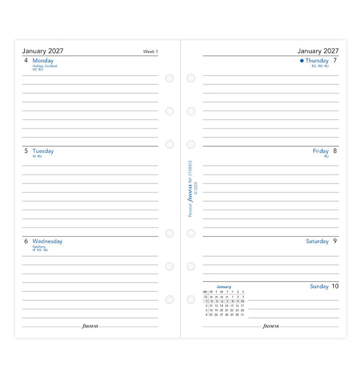 Filofax - Week on Two Pages Diary 2027 English with Lines - Personal Organiser Refill-Agenda-DutchMills