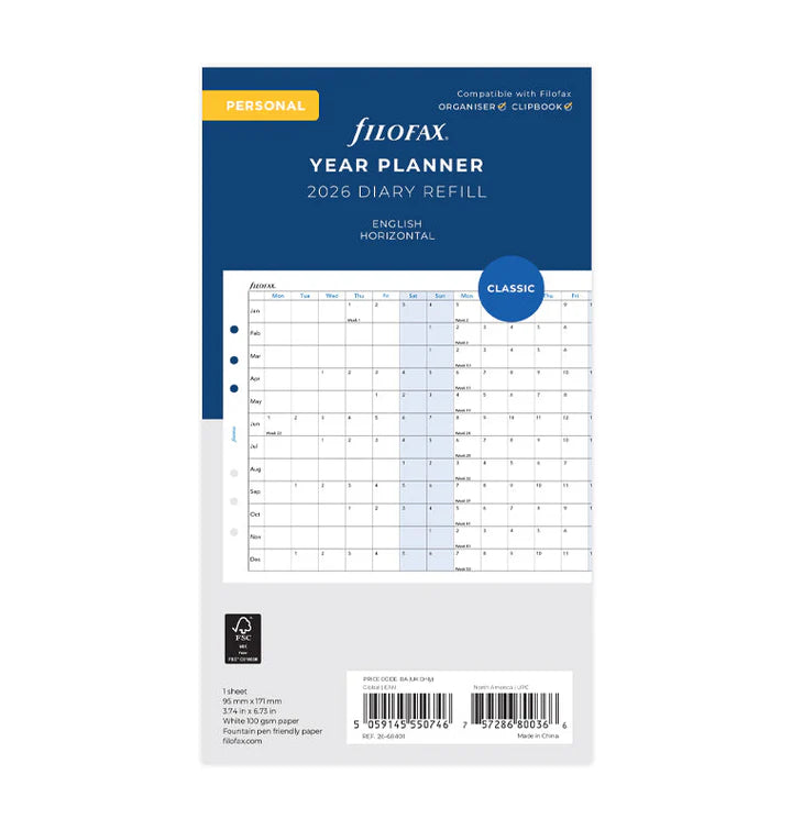 Filofax - Year Planner 2026 Horizontal - Personal Organiser Refill-Agenda-DutchMills