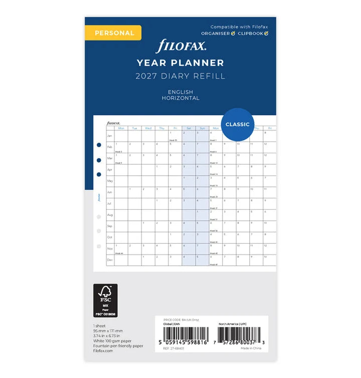 Filofax - Year Planner 2027 Horizontal - Personal Organiser Refill-Agenda-DutchMills