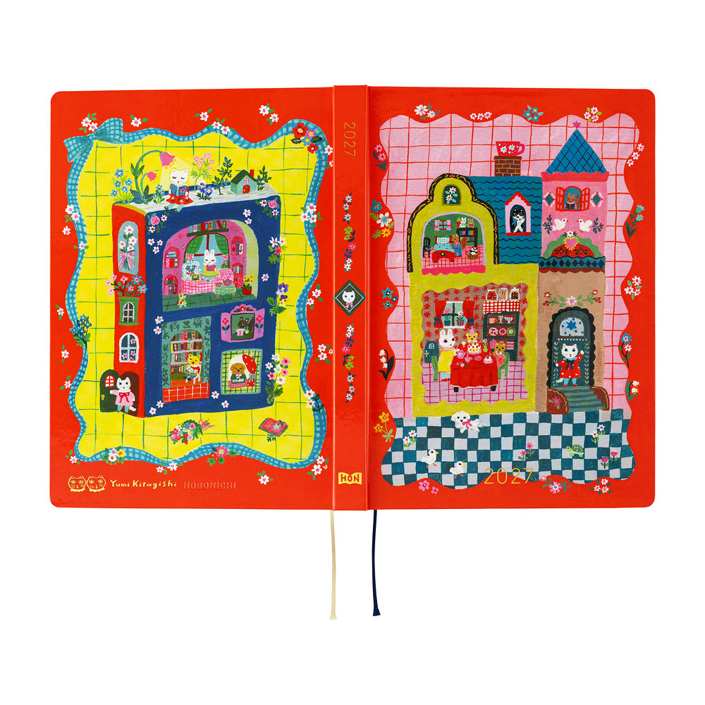 Hobonichi - HON A5 Yumi Kitagishi: White Cat and Rabbit’s Tea Room - 2027-Planner-DutchMills