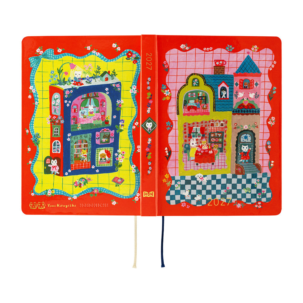 Hobonichi - HON A6 Yumi Kitagishi: White Cat and Rabbit’s Tea Room - 2027-Planner-DutchMills