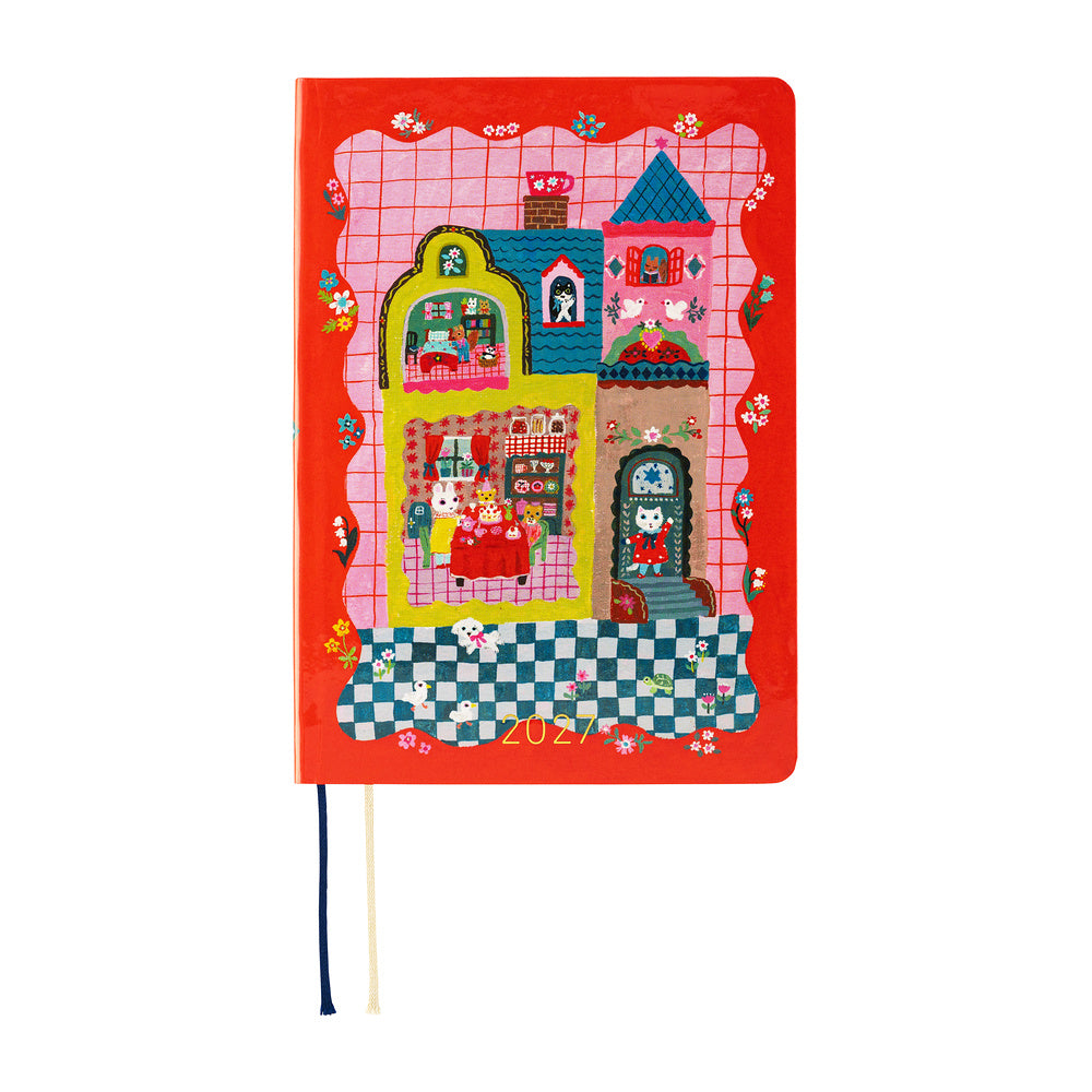 Hobonichi - HON A6 Yumi Kitagishi: White Cat and Rabbit’s Tea Room - 2027-Planner-DutchMills
