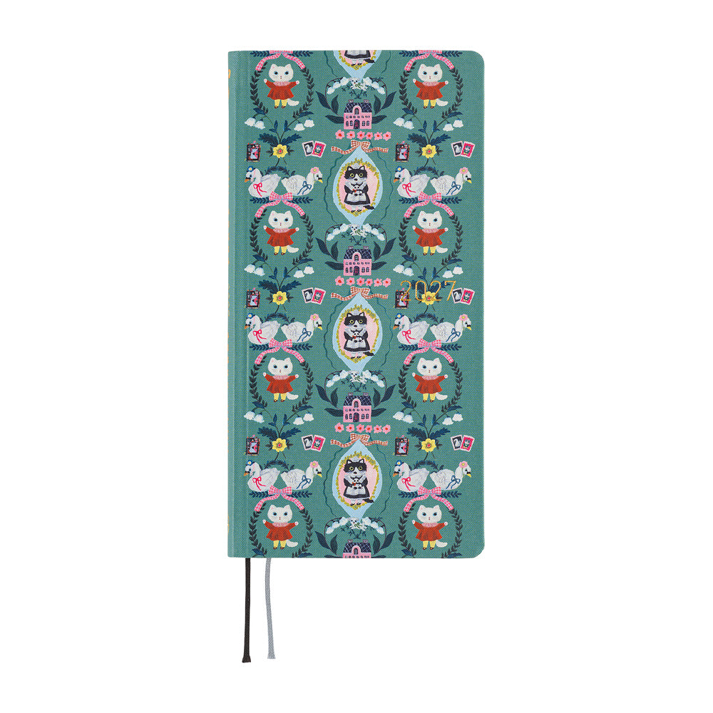 Hobonichi - Weeks Yumi Kitagishi: White Cat Wallpaper - 2027-Planner-DutchMills