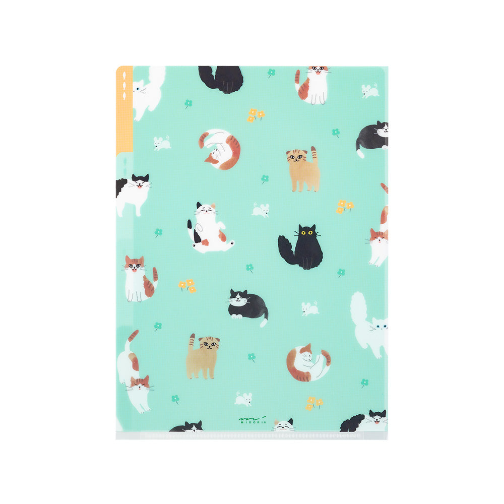 Midori - 3 Pockets Clear Folder A5 - Cats-Folder-DutchMills